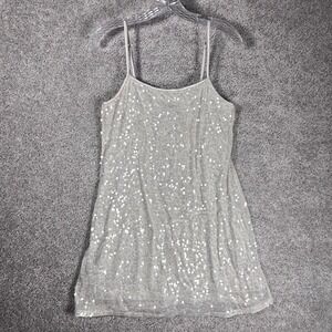 H&M Divided Silver Sequin Mini Dress Spaghetti Straps Party Clubwear (READ)